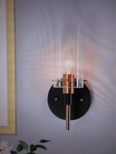 Zevni Modern 1-Light Brass Gold Wall Sconce, Black Bathroom Vanity Light