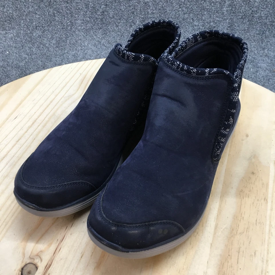 Botas Ryka Mujer 10M Namaste Botín Azul Tela Pull On Cómodas Tobillo Top Cuña Foto 3 de 4