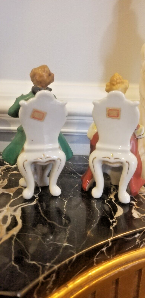 Vintage Pair of Figurines in Chairs, Made in 1940's in Occupied