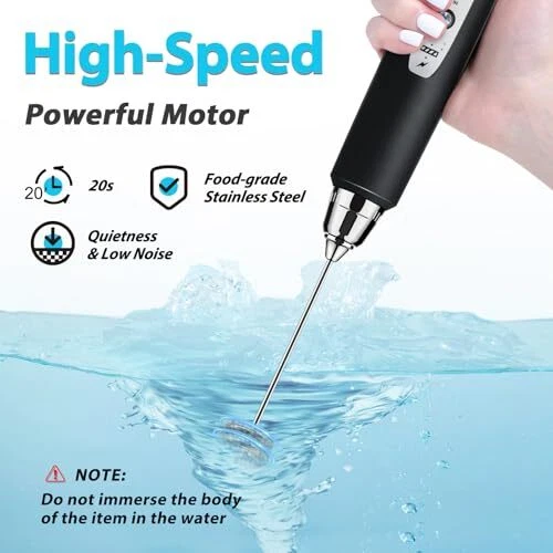 Milk Frother Rechargeable Handheld-Electric Whisk 3 Speed Black Without Stand