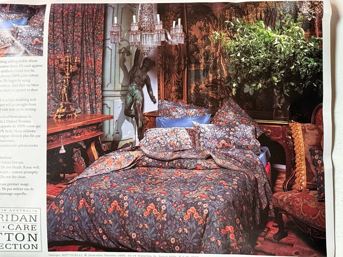 EUC Sheridan BOTTICELLI *FULL FLAT SHEET Double FLORAL Blue Flowers  Australia