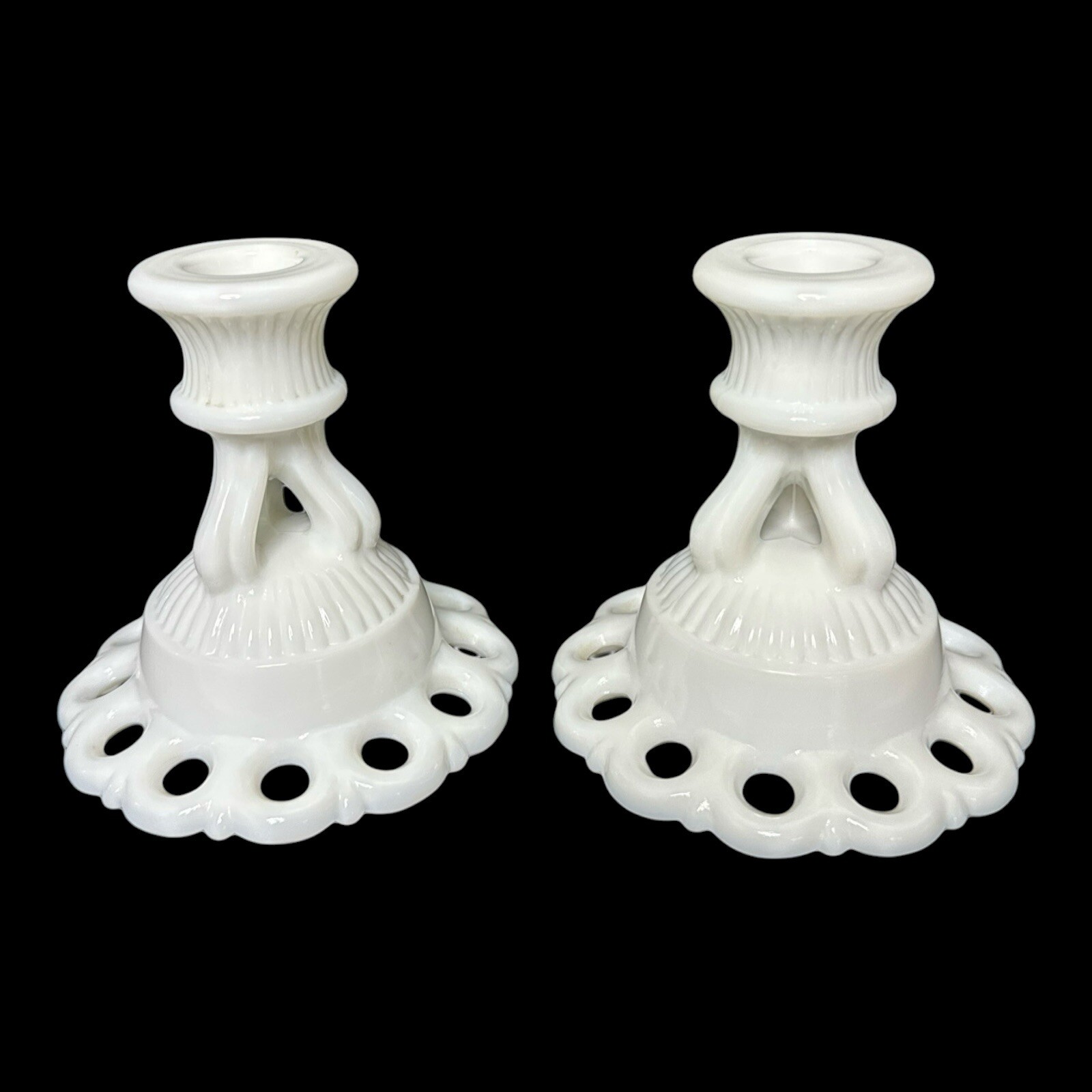 Vintage Westmoreland Doric Lace White Milk Glass Candle Holders Set of 2-image