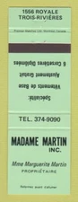Matchbook Cover - Madame Martin Trois Rivieres QC GREEN