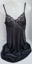 Vintage NEW CABERNET Black Nylon Lace Accents Full Slip Gown 5711 Size 36 25" L