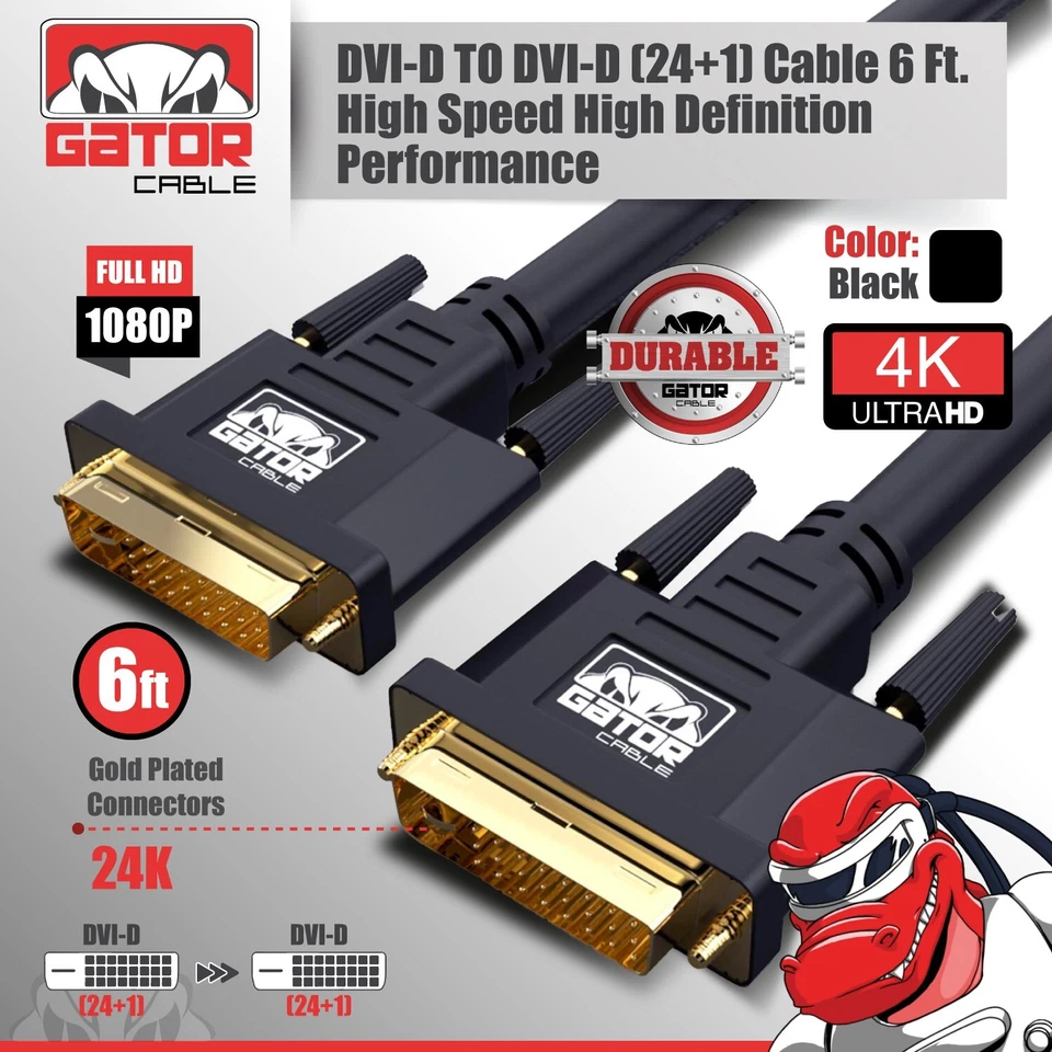 DVI-D to DVI-D Cable Dual Link 24+1 Male Video Cable Adapter Gold Plated 6FT - Image 2 of 4