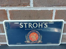 Vintage Stroh's Fire Brewed Beer Logo License Plate Car Tag Brewing Since 1775