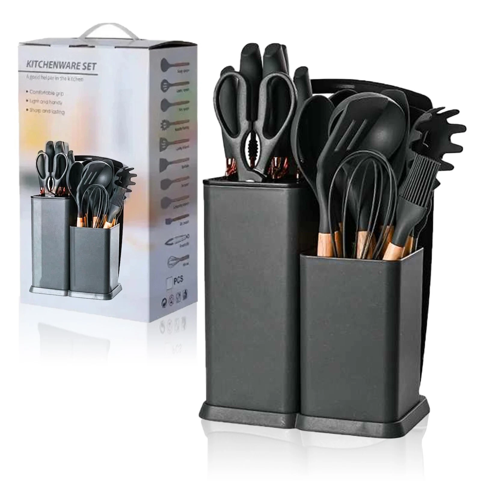 Silicone Non-Stick Kitchen Utensil Set, Wooden Handle Non Toxic BBA Free