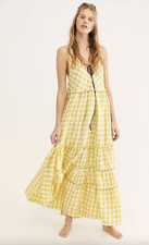 Free People Bach Club Yellow Maxi Endless Summer Dress Size Small