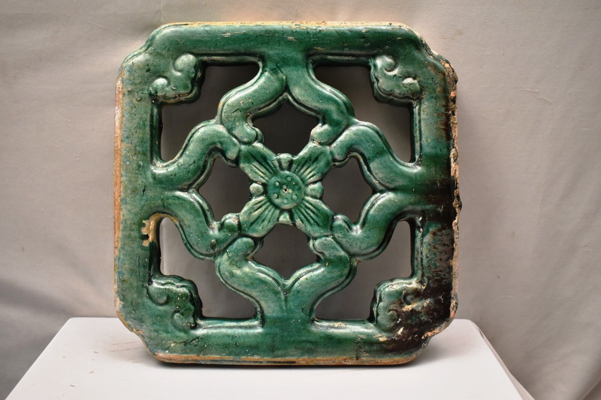 台湾ヴィンテージ 陶器 窓花 翡翠タイル Antique Chinese Jade
