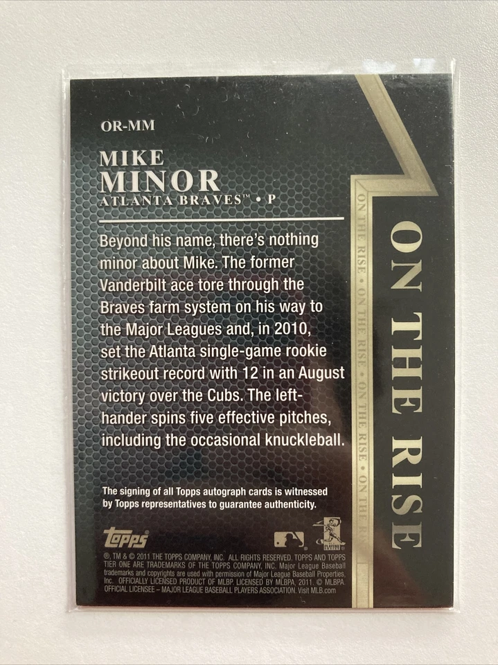 Mike Minor On The Rise 2011 Topps Tier One automático #or-mm Braves SP SSP/25 Foto 2 de 2