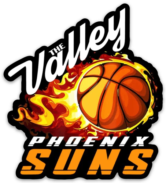 Phoenix Suns NBA The Valley quote w/ Basketball Flames logo type Die-cut  MAGNET