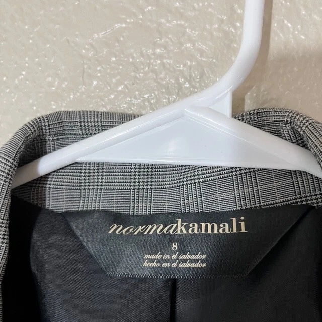 Blazer Norma Kamali Mujer 8 Gris Negro Cuadros Chaqueta Un Botón Negocios Carrera Foto 3 de 4
