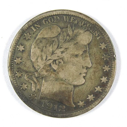 1912 D Barber Half Dollar Fine Details 90% Silver 50c