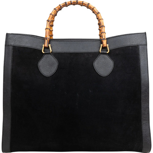 Gucci Suede Top Handle Bamboo Large Tote Handbag Bag