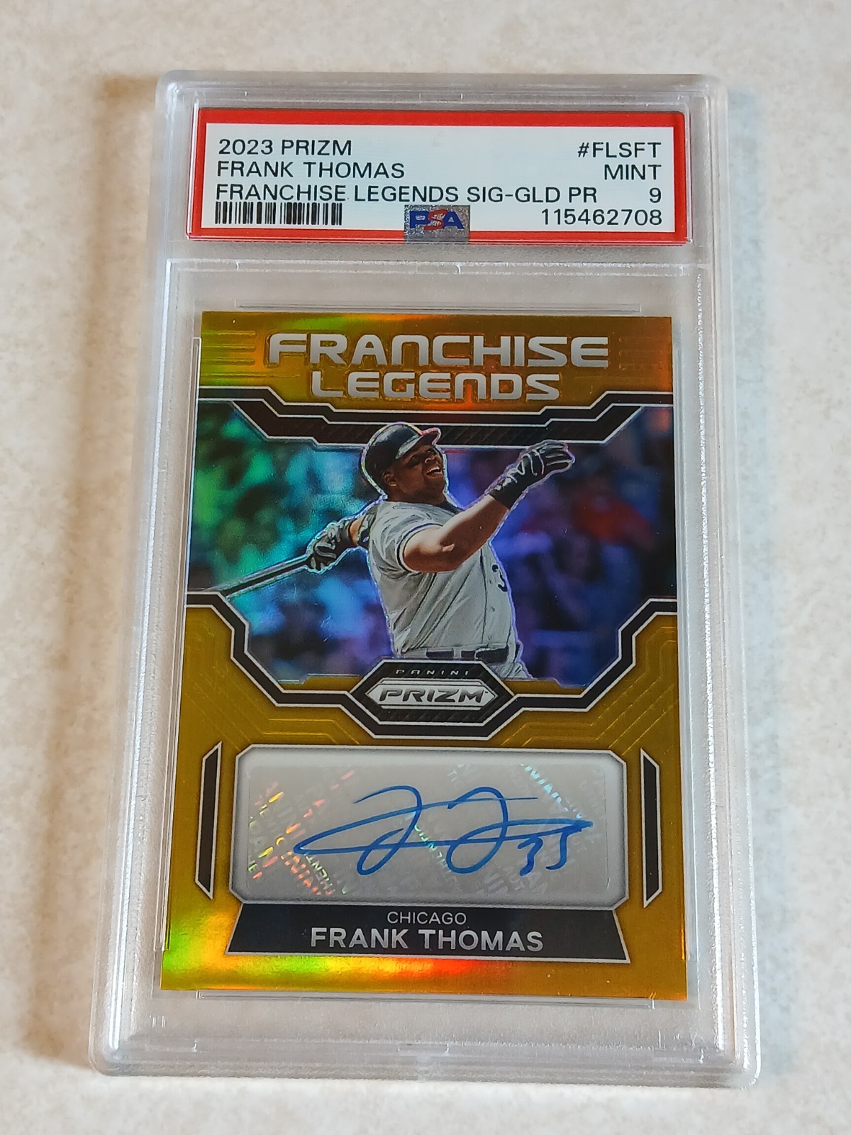 Frank Thomas 2023 Franchise Legends Gold Prizm Signature Auto PSA 9 SP 1/10 HOF view 1