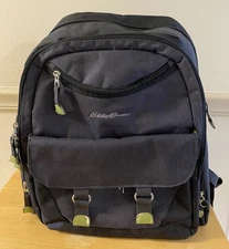Eddie Bauer Black/Lime Green Lining Backpack Diaper Bag  Wipe And Cooler Pockets
