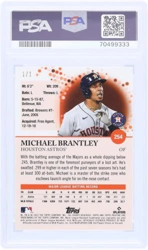 Tarjeta de 9 PSA Michael Brantley Astros 2022 Topps Pristine Superfractor #254 #1/1 Foto 2 de 3