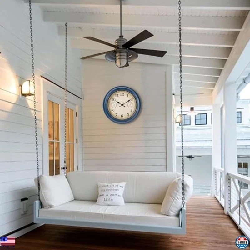 12" Waterproof Outdoor Clock with Thermometer & Hygrometer - Stylish Blue Design Foto 2 de 4