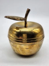 Vintage Brass Apple Trinket Box Two Piece 3.75" Tall