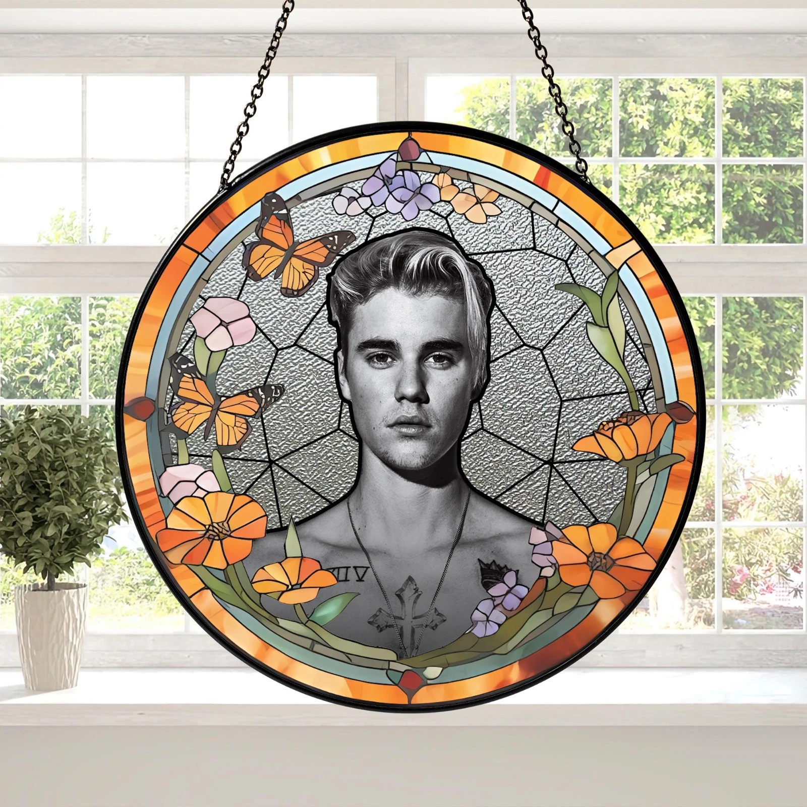 Justin Bieber  Stained Glass Suncatcher -Home Window Hanging Ornament