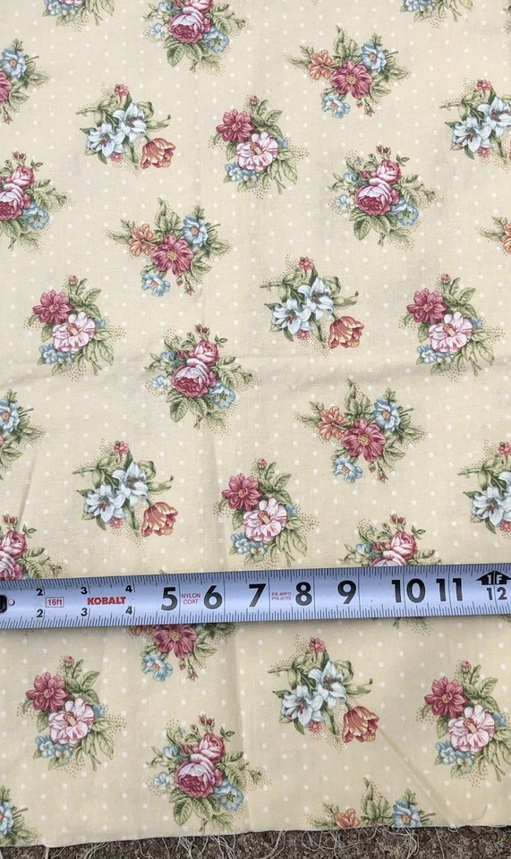 Original Bloomcraft Screen Print Fabric 20” L x 52” W Floral On Yellow Polka Dot - Image 4 of 4