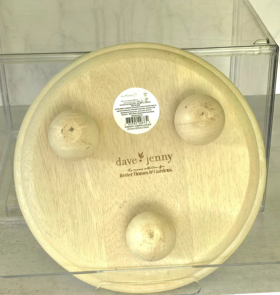 Dave Jenny Whitewash Mango Wood Board Serveware Tray Round Footed - Image 3 of 4