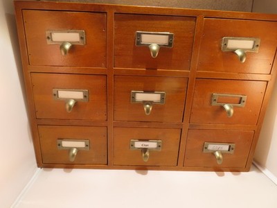9-Drawer Wooden Spice Box / Trinket Box with Metal Pulls and Label Holders