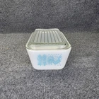 Pyrex 502 Refrigerator Dish Amish Butterprint Turquoise with Lid