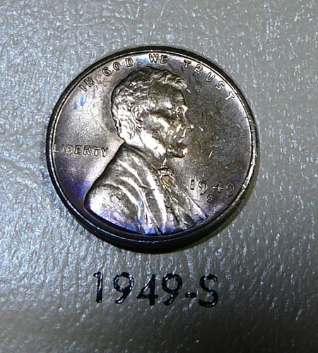 1949-S  Lincoln Cent - Vividly Toned Unc / Uncirculated  (AO1)