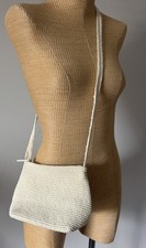 VTG Y2K Frankie & Johnnie Handbag White Cream Crochet Shoulder Bag W/ Mirror