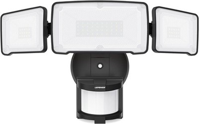 LEPOWER LED Motion Sensor Security Lights 3 Head 38W 4200LM IP65 5500K Black