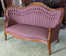 Antique Victorian Carved Wood Tufted Sofa - Settee