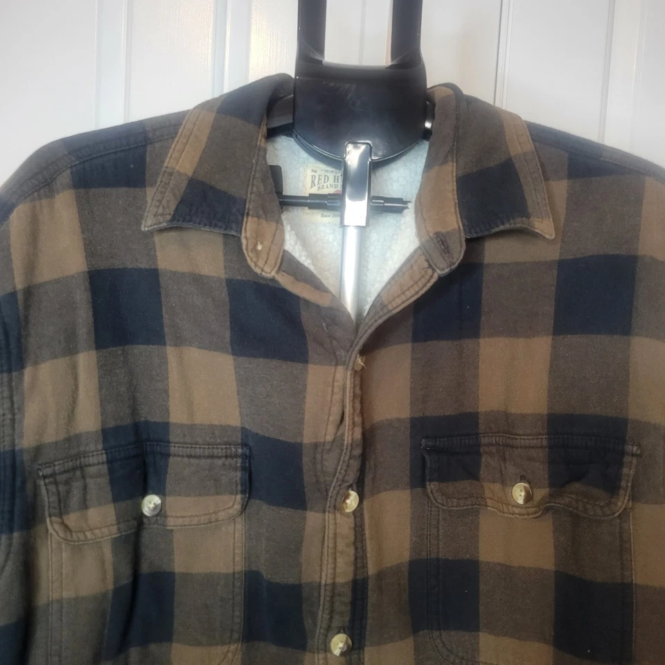 Camisa Chaqueta Sherpa Forrada de Vellón a Cuadros Marrón Franela Cabeza Roja Grande Foto 2 de 4