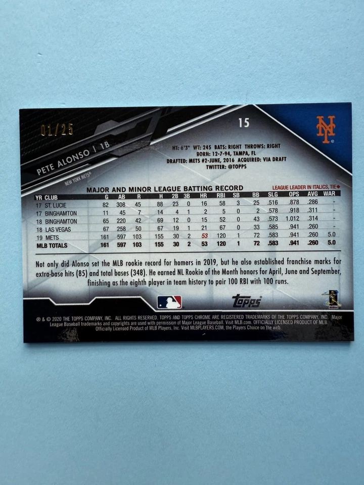 2020 Topps Chrome Black - Pete Alonso #15 Orange Refractor 01/25 - Image 2 of 2