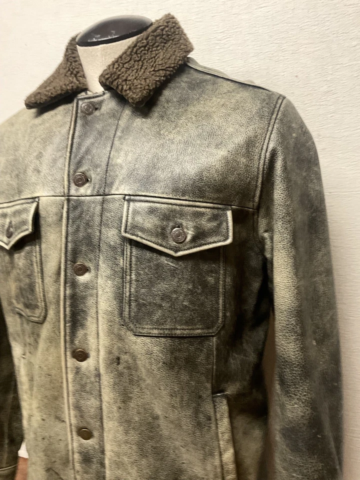 Винтажный GAP куртка мужская средний кожаный шерпа с подкладкой водитель грузовика Western амбара пальто Y2K - Изображение 4 из 4