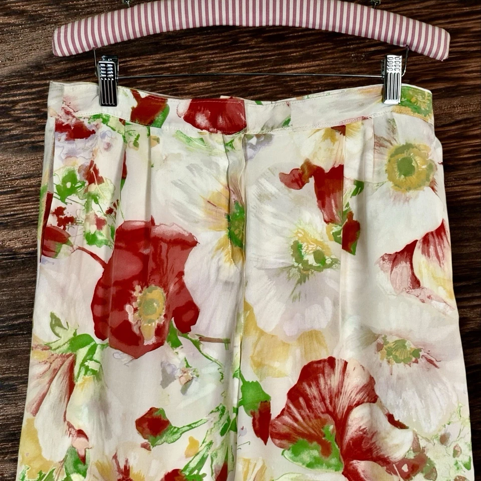 Pantalones de pierna ancha con estampado floral 100 % seda Valentino Spa talla 8 para mujer hechos en Italia Foto 2 de 4