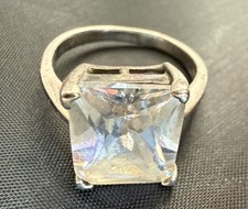 Sterling Silver Claw Set Crystal Solitaire Ring Stamped 925 Size  L/M