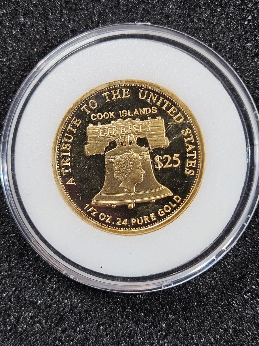 ✨ 2011 $25 GOLD COOK ISLANDS 1/2 OZ 24% PURE Liberty Bell GOLD