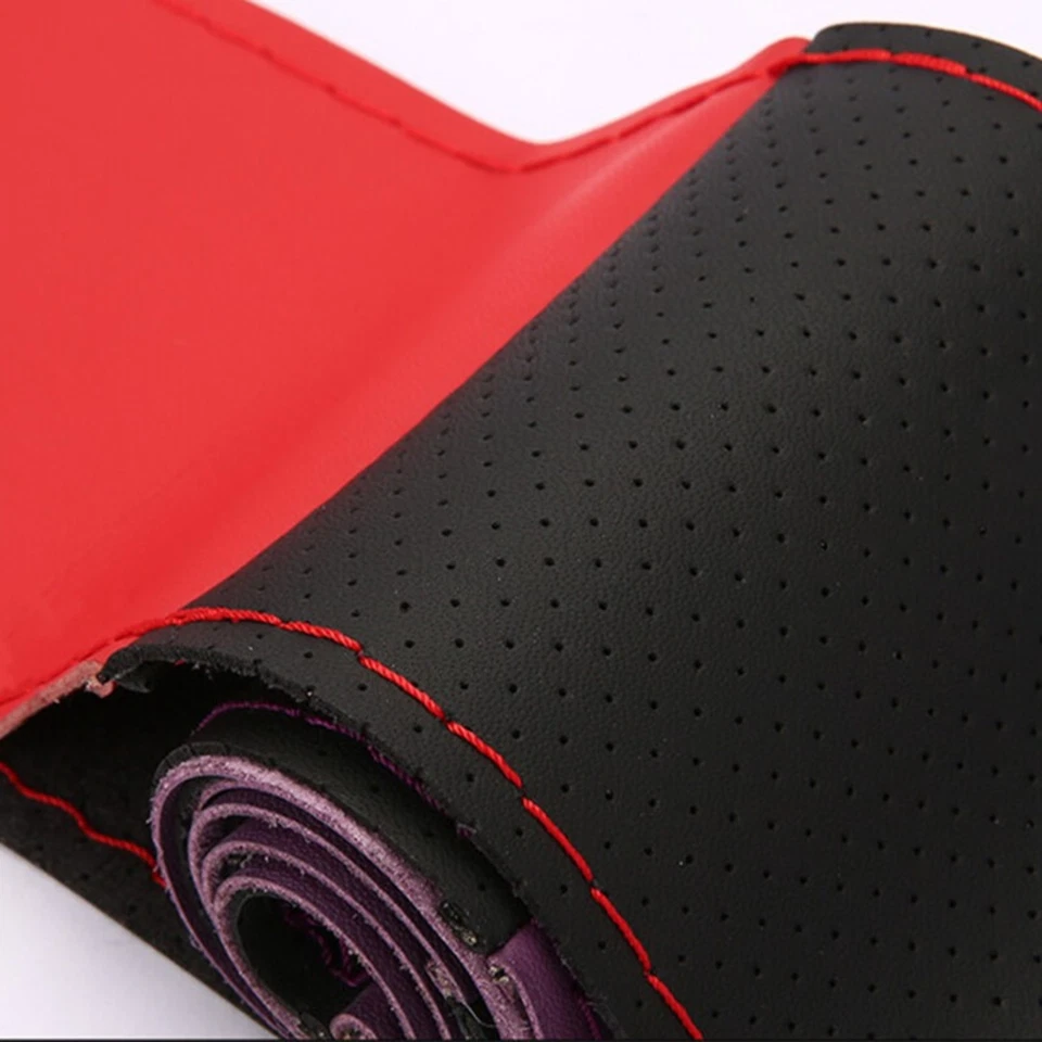 Cubierta de volante automático de microfibra de cuero de 15" para automóvil hágalo usted mismo puntada y rosca de aguja Foto 4 de 4