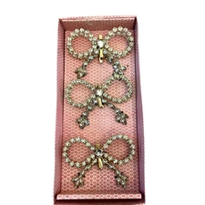 6pc Cupcakes & Cashmere Rhinestone Gold Bow Christmas Tree Clip Ornaments New