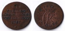 Coin, Schleswig-Holstein 1 Dreiling, 1787 Duchy (1787-1839) Copper KM# 116