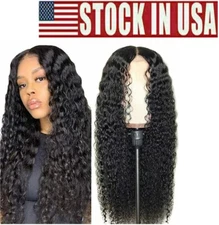 Human Hair Lace Front Wig  Brazilian Womens Long Curly Wavy Hair Wigs Black USA