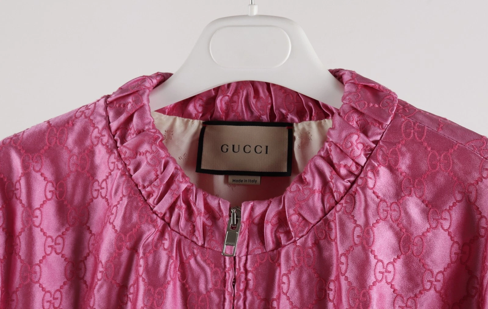 Giacca corta donna Gucci seta rosa monogramma taglia IT42