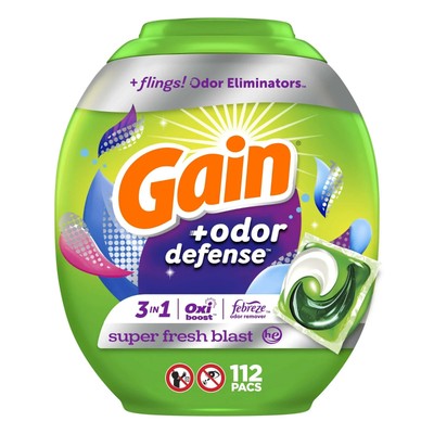 Gain Flings Laundry Pacs, Odor Defense, Super Fresh Blast, 112 Ct.