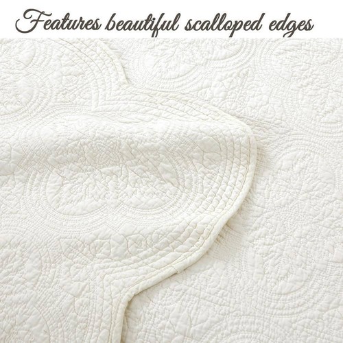 Cozy Line Home Fashions Bedding Set Queen Cotton Matelasse Piped Edges Off-White - Picture 3 of 8