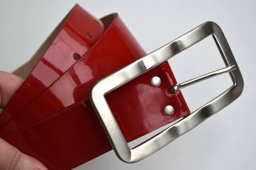 Vintage Scarlet Red Patent Ladies Faux Leather Metal Buckle Germany Europe