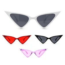 Womens Futuristic Triangular Thin Plastic 80s Cat Eye Sunglasses