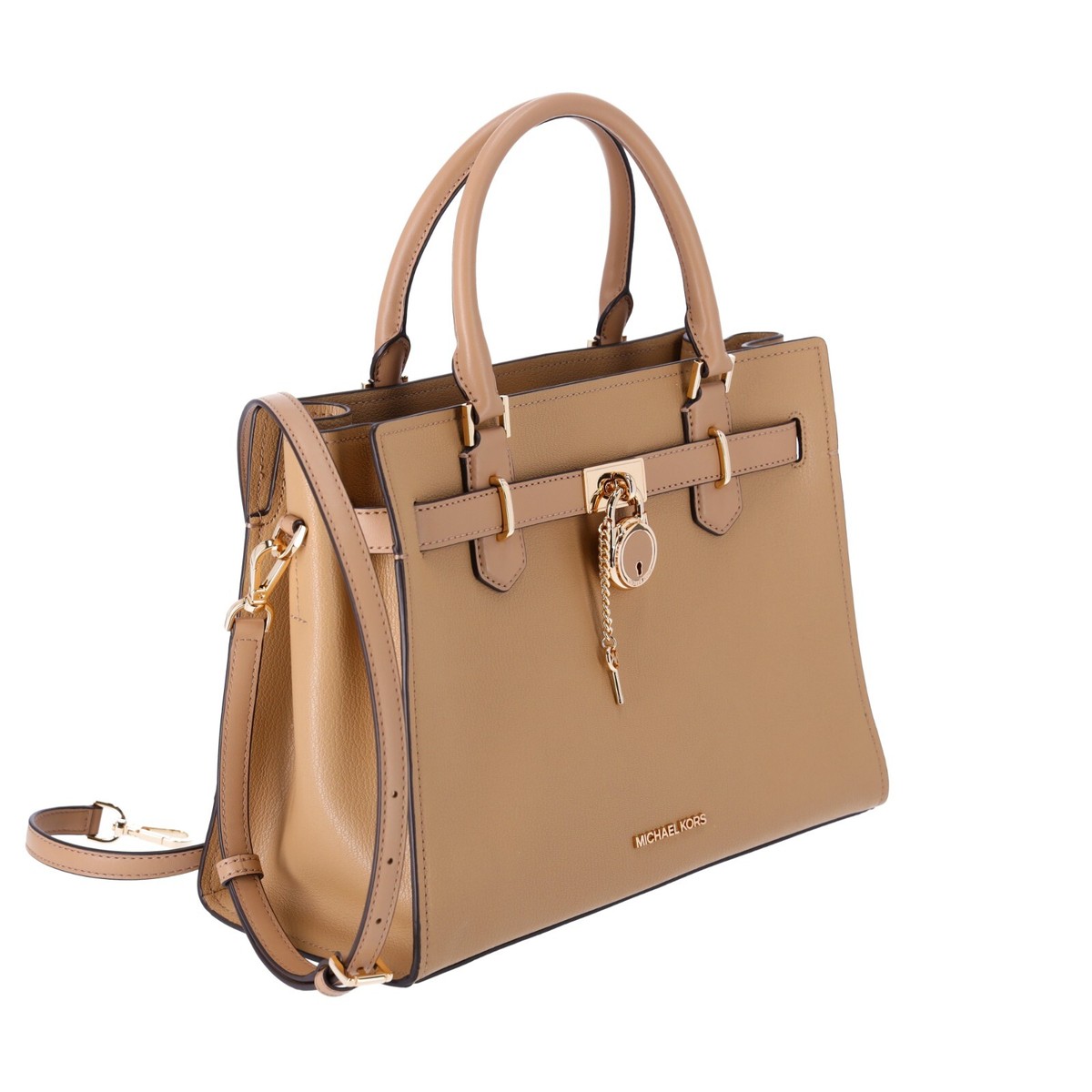 Michael Kors Hamilton Medium Satchel Crossbody Camel Pebbled