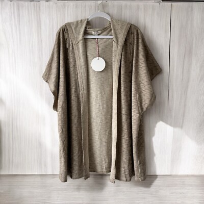 Umgee USA Tan Open Front Hooded Sweater Cardigan Sz S/M Casual Chic Boho Cozy