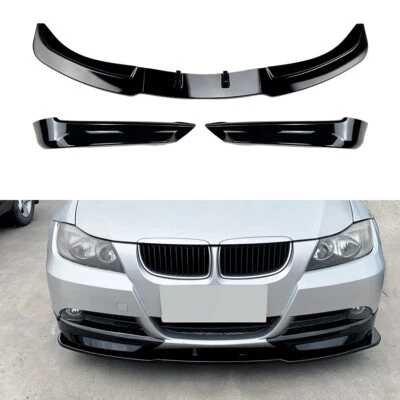 Pour BMW Série 3 E90 E91 Spoiler Lame Rajout De Pare-Choc Avant Noir 2005-2008 - Photo 1/4